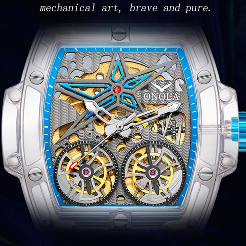 Relógio Mecânico Transparente Masculino Onola Luxury Cor Da Correia Branco