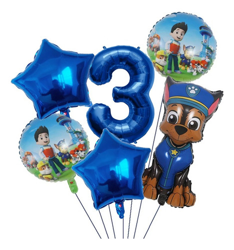 Set 6 Globos Metálicos Patrulla Canina Chase N°3 Paw Patrol 