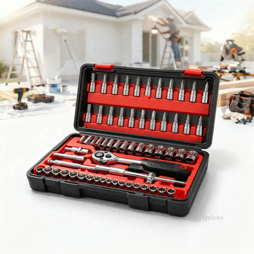 Kit Chaves Ferramentas Jogo Fenda Philips Catraca Soquete Allen 46 Peças Com Maleta Completa Manual Ideal Mecânico Manutenção Casa Carro Profissional Resistente Portátil Compacto Quicko Vermelho