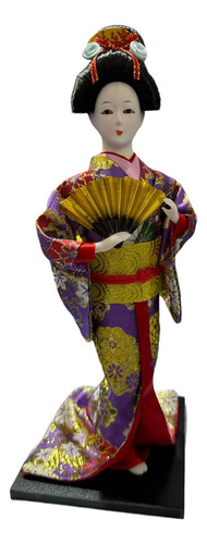Boneca Samurai Mulher Estatueta Enfeite Leque
