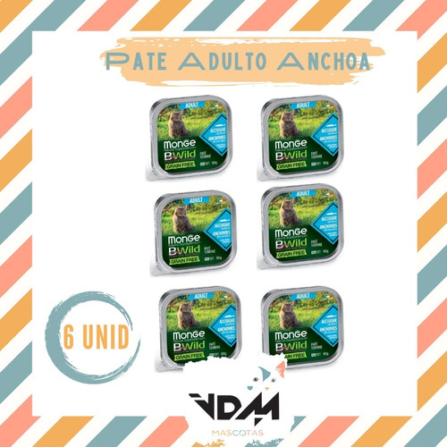 Pate Bwild Gato Adulto Sabor Anchoa 6 Unidades X 100g