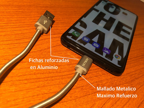 Imagen 4 de 5 de Cable Usb C Tipo C Cargador Celular Largo 1.2m Mallado Metal