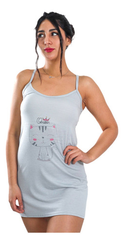 Pijama Camisola Corta De Tirantes Mujer Diseño Cat Coronada