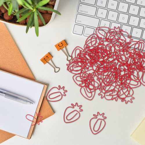 50 Clips De Papel Con Forma De Fresa, Clips De Dibujos Anima