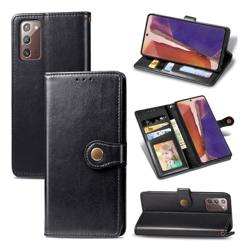 Funda Negra Retro De Color Liso Para Samsung Galaxy Note 20