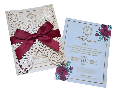 Invitación 15 Y Casamiento Calada Con Moño X 30 Transparente Perlado