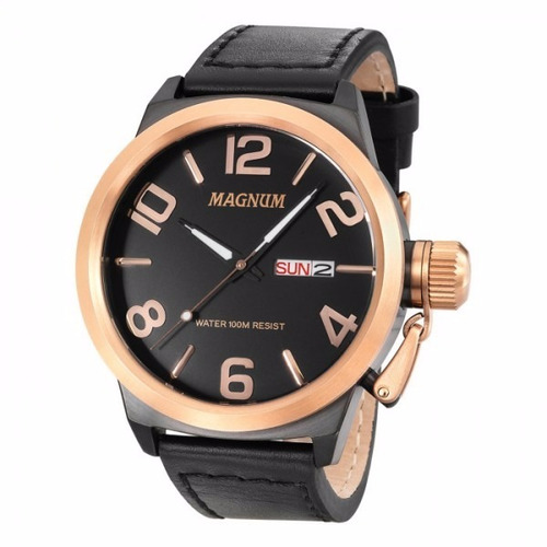 Relógio Magnum Masculino Ma33399u Preto Couro Rose