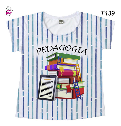 Camiseta Feminina Listras Azul De Pedagogia Plus Size T439