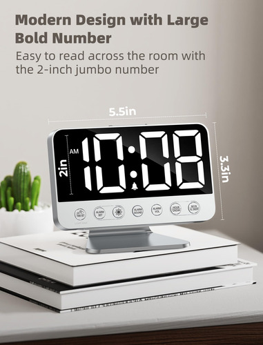 Reloj Despertador Digital Gran Número Con Luz Y 5 Alarmas
