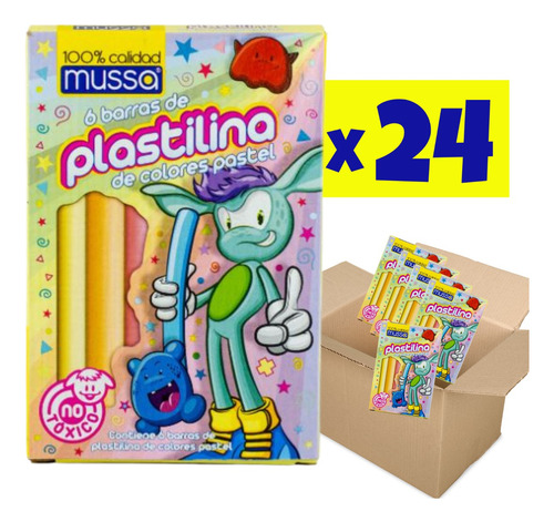 Plastilina Escolar C/ 6 Colores Pastel Caja Mayoreo 24 Pzs Pastel