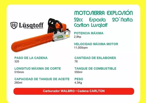 Motosierra 52cc modelo GS5200 LUSQTOFF