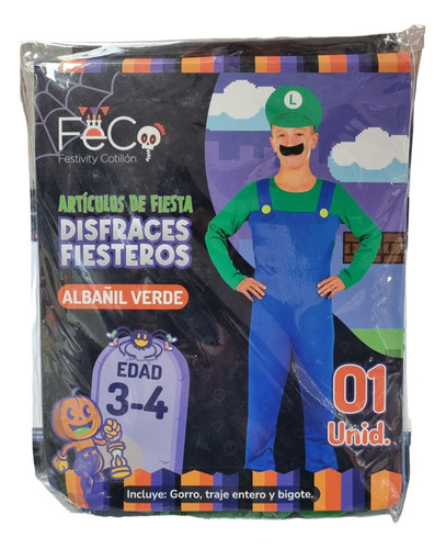 Disfraz Mario Bross O Luigi Niño Halloween Cosplay Fiesta Con Sombrero Y Barba Superheroe Juegos 