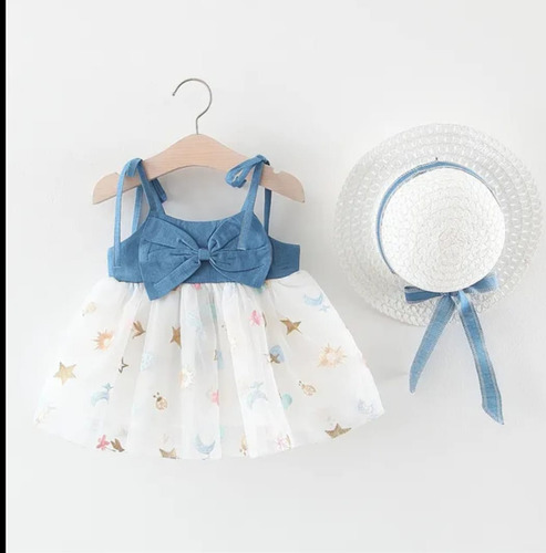 Vestido Bebe Luna Estrella Azul Con Su Sombrero 