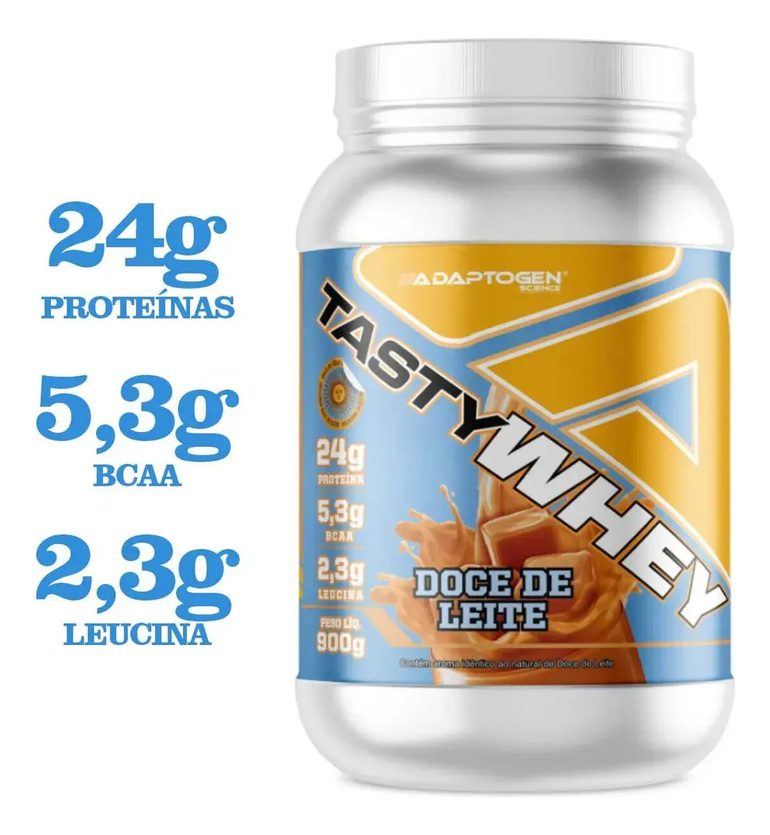 Suplemento Tasty Whey 3W Gourmet Whey Protein Adaptogen Science Pote 900g sabor Doce de Leite