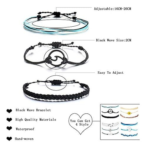 Huasai Juego De 4 Pulseras Vsco Wave Surfer Mountain Girasol