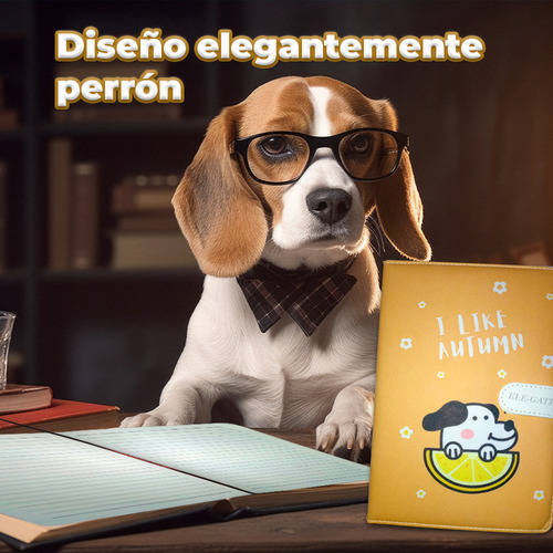 Cuaderno Libreta Agenda Acolchada Kawaii Perrito Hoja Rayada Color Naranja Ele-Gate