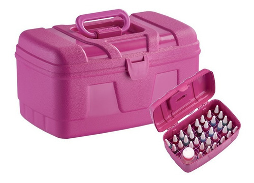 Maleta Para Esmaltes Rosa Manicure Organizar + Porta Acetona