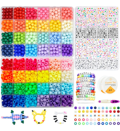 Perlas De Arco Iris Hacer Pulseras Kit, 48 Colores, Per...