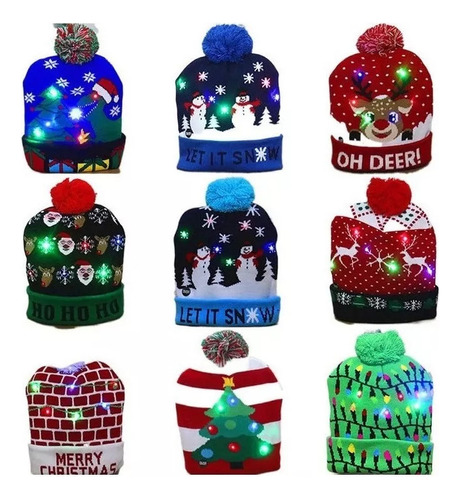 Xiaery Lote 15 Gorro De Navidad Con Luz Led Regalo Navideño