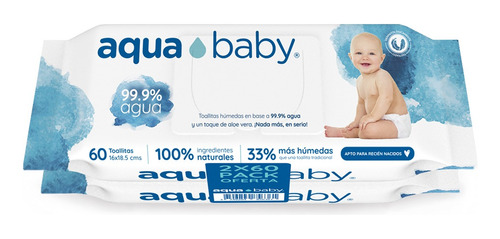 Toallitas Húmedas Aqua Baby 99.9% Agua Pack 120 Unidades