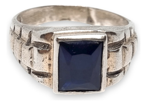 Anillo Plata Tipo Sello Cuadrado Con Piedra Azul