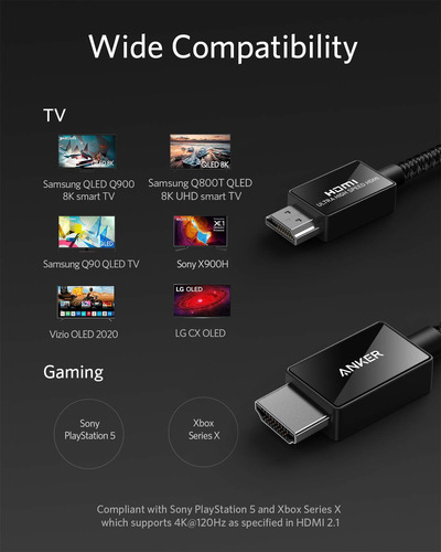 Cable Hdmi A Hdmi Anker, 4k, Dolby Atmos, Dynamic Hdr,182 Cm