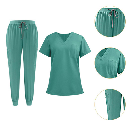 Conjunto De Uniforme Exfoliante Para Mujer, Cuello Verde S
