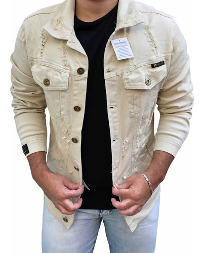 Imagem 3 de 5 de Jaqueta Off White Destroyed Com Detalhes Rasgados Premium