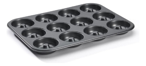 Molde Charola Antiadherente Acero Para Hornear 12 Mini Donas Negro
