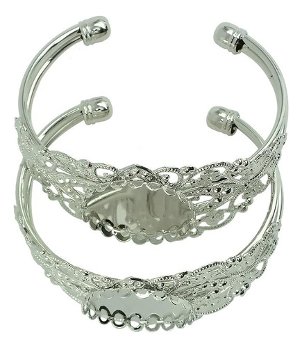 2 X 2 Piezas De Brazalete Con Brazalete Abierto En Mm Plata