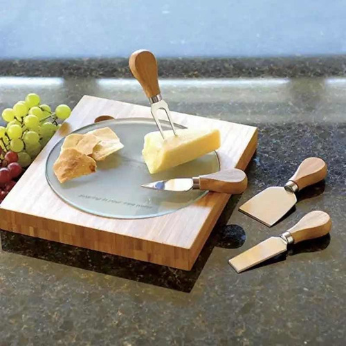 Tenedor Para Queso De Acero Inoxidable Con Mango De Madera