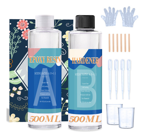 Hyiear Kit De Resina Epoxi Transparente De 1kg, Relación 1:1