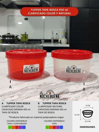 30 Recipiente Tapa Rosca 950 Ml. Clarificado Colores