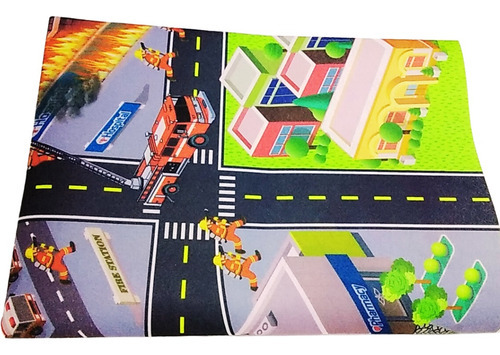 Imagen 5 de 8 de Alfombra Ciudad Piso Con Vehiculos De Rescate Bomberos Ed