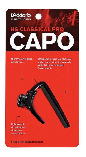 Guitarra Clásica Capotraste Ns Pro Black d'Addario PW-CP-04
