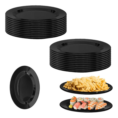 Kit 20 Travessas Prato Preto Oval 25 Cm Em Melamina