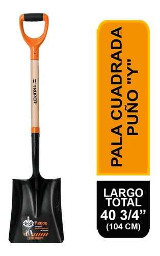 Imagen 1 de 4 de Pala T-2000 Cuadrada, Puño 'y', Mango 29-1/2' Truper 17161