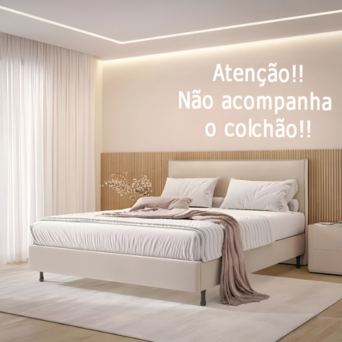 Cama One Queen Cabeceira Moderna Robusta Veludo Pé Eucalipto