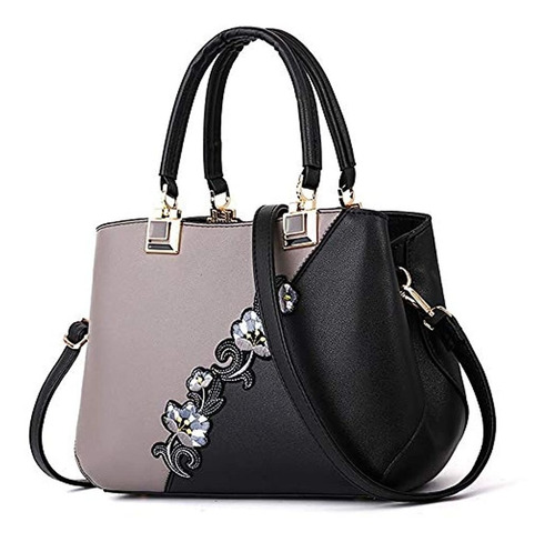 Bolso Bandolera Con Asa De Piel Color Negro-gris, Marca Elda