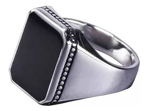 Anillo De Hombre Plata 925 Silver Black Cuadrado Moda 2019