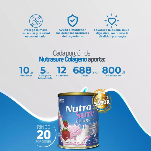 Nutrasure Colageno Sabor Frutilla X 850 Gr Nutrapharm