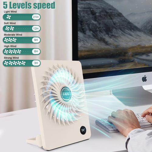 Ventilador De Escritorio Tertran Recargable Con Pantalla Led
