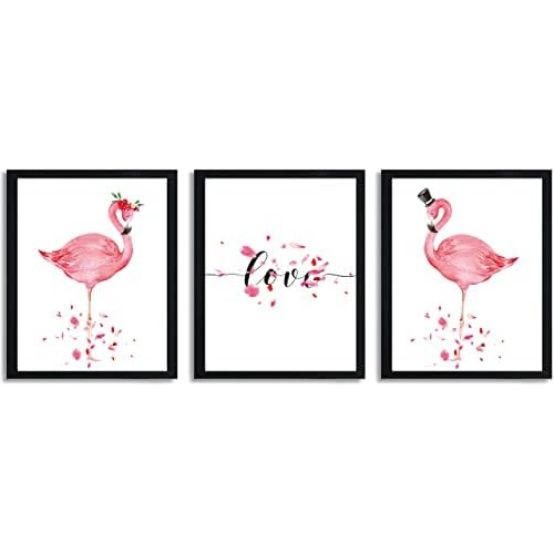 Juego De 3 Cuadros De Pared De Lienzo Flamingos Rosados...