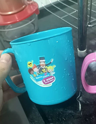 Copo Caneca Infantil 6pçs Flexivel Resistente Aniversario Cor Azul Bic Liso