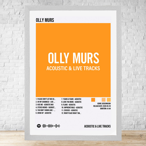 Cuadro Olly Murs 30x40 Vidrio Marco Madera Desmontable C202 Blanco Moderno