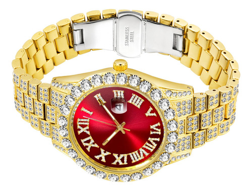 Reloj De Cuarzo Para Hombre, Oro 18k Y Diamante Brillante