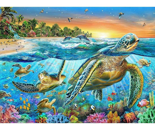 D Diamond Painting Sea Turtles Full Drill By Number Kit...