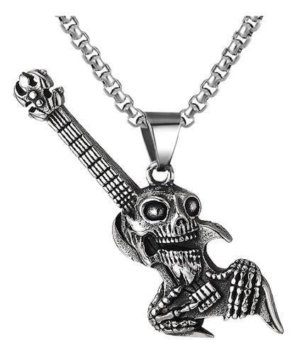 Collar Cráneo Guitarra Rock Metal Acero Inoxidable Hombre