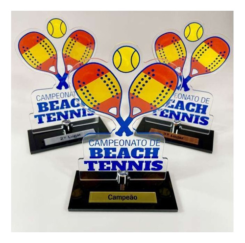Troféus Em Acrílico Para Beach Tennis Campeão, 2º E 3º Lugar