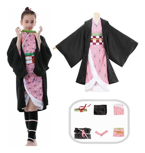 Conjunto Cosplay Kamado Nezuko Fantasia Anime Adulto Criança